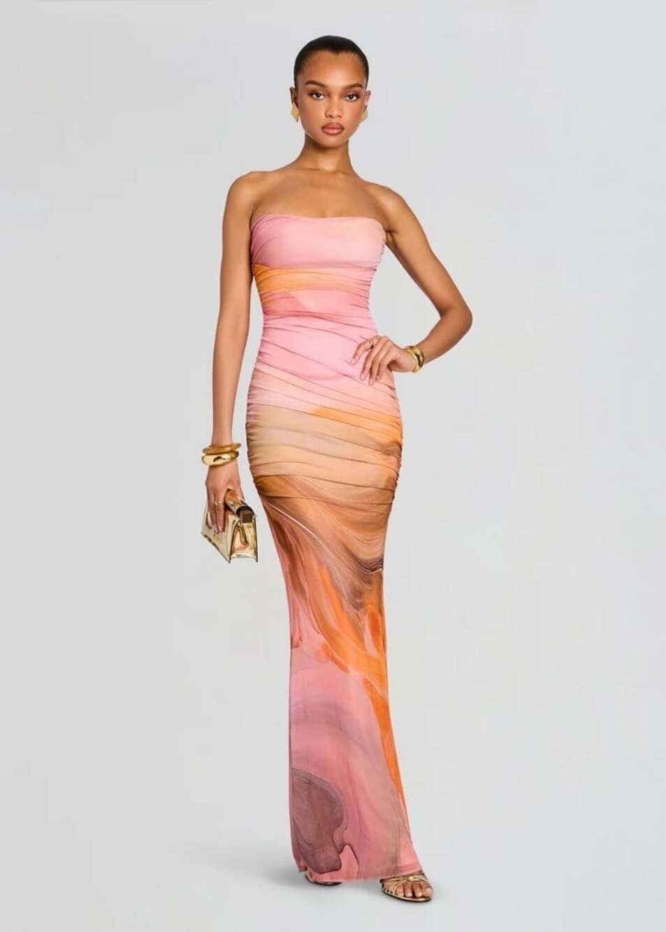 Retrofete Isadora Contour Brushstroke Maxi Strapless Dress Medium